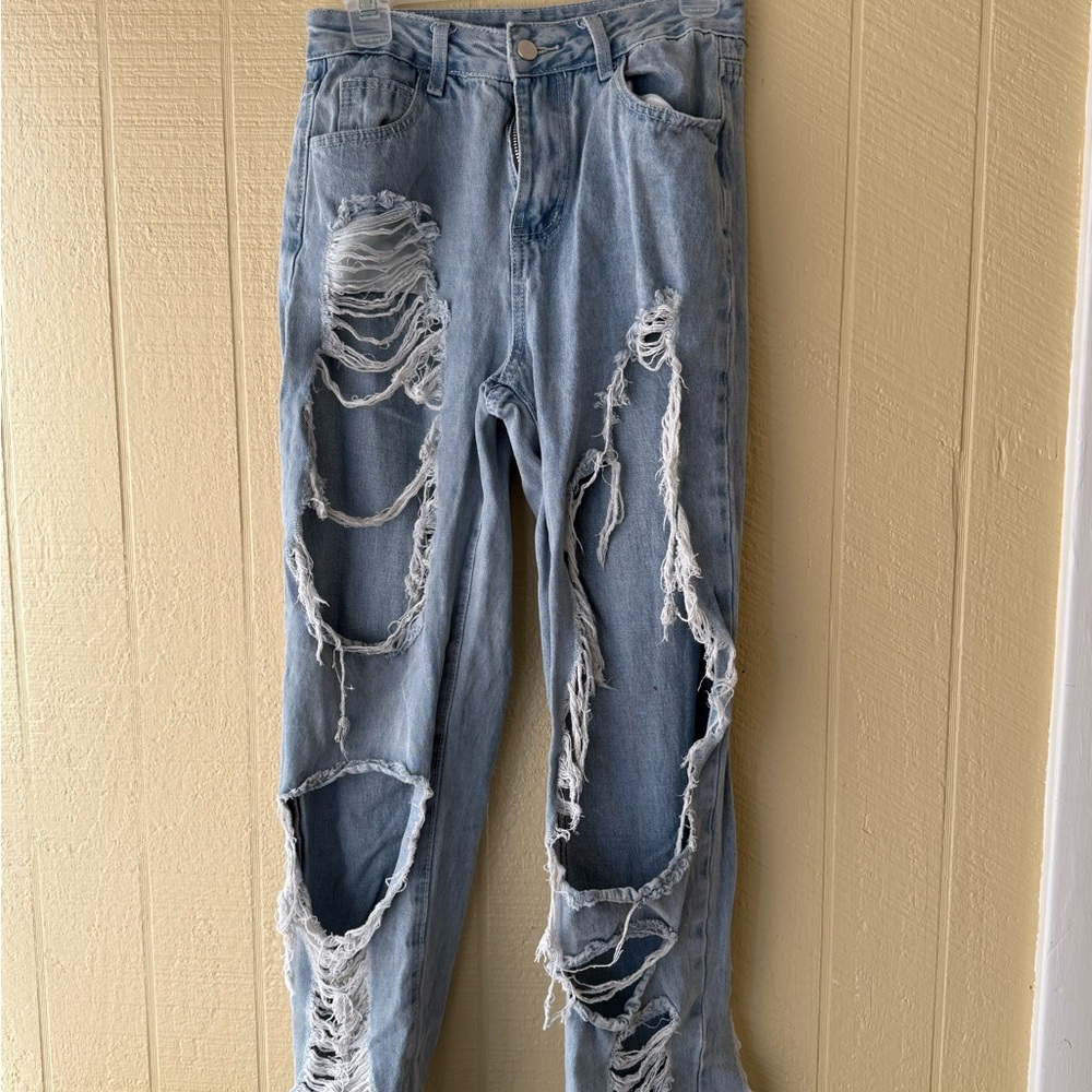 Forever 21 Blue High Rise Distressed Jeans